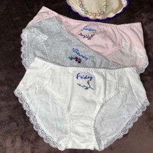 3 pair bundle of  Super soft baby cotton panties. Week end panties Fri Sat Sun.